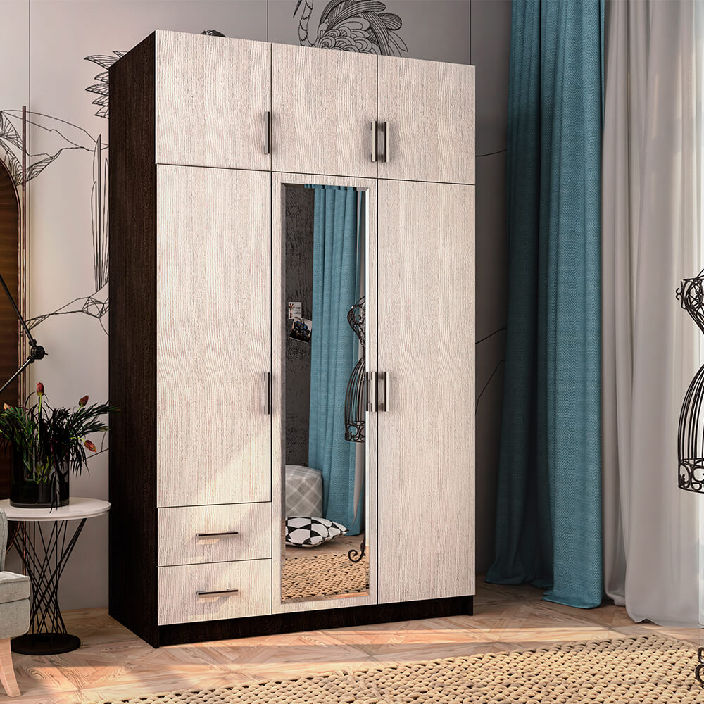 Шкаф трёхстворчатый с ящиками венге